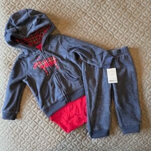 Carter's Blue Full Zip Fleece Hoodie, Onesie And Fleece Jogger Pant Set, 12 Mo.